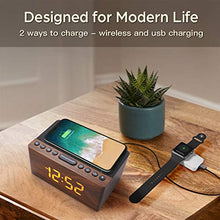 Load image into Gallery viewer, ANJANK Wooden Digital Alarm Clock FM Radio,10W Fast Wireless Charger Station for iPhone/Samsung Galaxy,5 Level Dimmer,USB Charging Port,2 Wake up Sounds,Bedrooms Sleep Timer,Wood LED Clock for Bedside