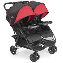 Load image into Gallery viewer, Kolcraft Cloud Plus Lightweight Double Stroller with Reclining Seats & Extendable Canopies, Red/Black