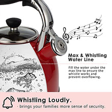 Load image into Gallery viewer, Rorence Whistling Tea Kettle: 2.5 Quart Stainless Steel Kettle with Capsule Bottom & Heat-resistant Glass Lid (Red)