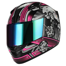 Load image into Gallery viewer, 1STORM Motorcycle Bike Full FACE Helmet Mechanic Skull - Tinted Visor Pink