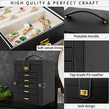 Load image into Gallery viewer, AKOZLIN Jewelry Box Organizer Functional Leather Jewelry Storage Case for Women Girls Ring Necklace Earring Bracelet Holder Organizer with Mirror Black