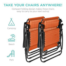 Load image into Gallery viewer, Best Choice Products Set of 2 Adjustable Steel Mesh Zero Gravity Lounge Chair Recliners w/Pillows and Cup Holder Trays - Burnt Orange