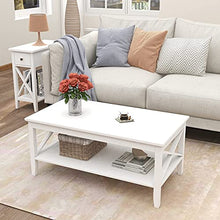Load image into Gallery viewer, ChooChoo Coffee Table Classic X Design for Living Room, Rectangular Modern Cocktail Table with Storage Shelf, 39 Inch (White)