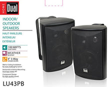 Load image into Gallery viewer, Dual Electronics LU43PB 3-Way High Performance Outdoor Indoor Speakers with Powerful Bass | Effortless Mounting Swivel Brackets | All Weather Resistance | Expansive Stereo Sound Coverage | Sold in Pairs, Black