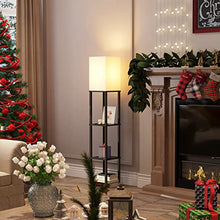 Load image into Gallery viewer, addlon LED Modern Shelf Floor Lamp with White Lamp Shade and LED Bulb - Display Floor Lamps with Shelves for Living Room, Bedroom and Office - Black