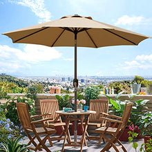 Load image into Gallery viewer, Blissun 9' Outdoor Market Patio Umbrella with Push Button Tilt and Crank, 8 Ribs (Tan)