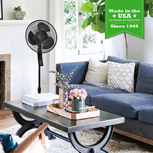 Load image into Gallery viewer, Lasko S16612 Oscillating 16″ Adjustable Pedestal Stand Fan with Timer, Thermostat and Remote for Indoor, Bedroom, Living Room, Home Office & College Dorm Use, 16 Inch, Black 16612