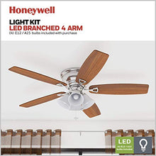 Load image into Gallery viewer, Honeywell 50182 Quick-2-Hang Hugger Ceiling Fan, 52” Dimmable LED White Swirled Marble Fixtures, Easy Installation Cimmeron/Walnut Blades, Brushed Nickel
