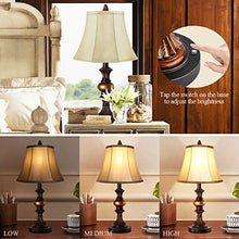Load image into Gallery viewer, Touch Control Traditional Table Lamp Set of 2, Vintage Bedside Lamps with Dual USB Charging Ports, 3-Way Dimmable Bronze Finish Desk Lamps with Bell Shape Faux Silk Shade for Living Room, Bedroom