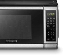 Load image into Gallery viewer, BLACK+DECKER EM720CB7 Digital Microwave Oven with Turntable Push-Button Door, Child Safety Lock, 700W, Stainless Steel, 0.7 Cu.ft