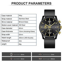 Load image into Gallery viewer, Men’s Watch Fashion Sport Quartz Analog Mesh Stainless Steel Waterproof Chronograph Watches, Auto Date in Gold Hands, Color: Black
