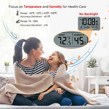 Load image into Gallery viewer, WallarGe Auto Set Digital Wall Clock Battery Operated,Desk Clocks with Temperature,Humidity and Date,Large Display Digital Calendar Alarm Clock for Elderly,Bedroom,Office,8 Time Zone, Auto DST.