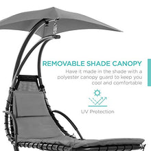 Load image into Gallery viewer, Best Choice Products Outdoor Hanging Curved Steel Chaise Lounge Chair Swing w/Built-in Pillow and Removable Canopy - Charcoal Gray