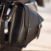 Load image into Gallery viewer, Dowco Willie & Max 59776-00 Triangulated Synthetic Leather Motorcycle Swingarm Bag: 9 Liter Capacity, Black w/Chrome Buckles