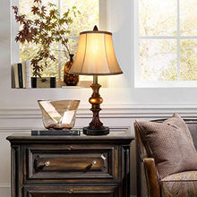 Load image into Gallery viewer, Touch Control Traditional Table Lamp Set of 2, Vintage Bedside Lamps with Dual USB Charging Ports, 3-Way Dimmable Bronze Finish Desk Lamps with Bell Shape Faux Silk Shade for Living Room, Bedroom