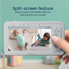 Load image into Gallery viewer, 5" HD Split-Screen Baby Monitor, Babysense Video Baby Monitor with Camera and Audio, Two HD Cameras with Remote PTZ, Night Light, 960ft Range, Two-Way Audio, 4X Zoom, Night Vision, 4000mAh Battery