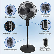 Load image into Gallery viewer, Lasko S16612 Oscillating 16″ Adjustable Pedestal Stand Fan with Timer, Thermostat and Remote for Indoor, Bedroom, Living Room, Home Office & College Dorm Use, 16 Inch, Black 16612