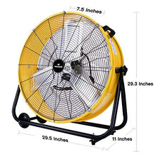 Load image into Gallery viewer, Tornado 24 Inch Grade UL Listed High Velocity Movement Heavy Duty Drum 3 Speed Air Circulator Fan 7800 CFM-Industrial, Commercial, Residential, and Greenhouse Use, Yellow