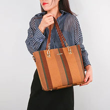 Load image into Gallery viewer, 2E-youth Designer Purses and Handbags for Women Satchel Shoulder Bag Tote Top Handle Bag (0B-stripe-brown)