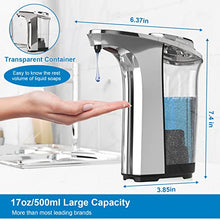 Load image into Gallery viewer, Automatic Soap Dispenser, PZOTRUF Touchless Dish Soap Dispenser 17oz/500ml with Upgraded Infrared Sensor, 5 Adjustable Soap Dispensing Levels, Liquid Hand Soap Dispenser for Bathroom Kitchen (Silver)