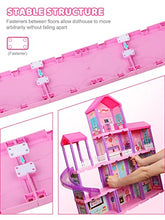 Load image into Gallery viewer, Doll House, Dollhouse w/ Furniture - Pink / Purple Girl Toys | 4 Stories, 11 Rooms w/ 2 Princesses, Slide, Lights, Gifts for 3 4 5 6 7 8 9 10 Year Old Girls Toys(27.6" x 26.8" x 35.8")