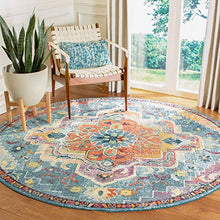 Load image into Gallery viewer, SAFAVIEH Crystal Collection CRS501J Boho Chic Oriental Medallion Distressed Non-Shedding Dining Room Entryway Foyer Living Room Bedroom Area Rug, 7' x 7' Round, Teal / Orange