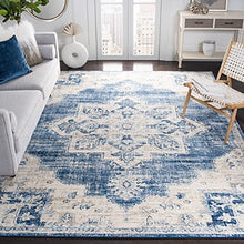 Load image into Gallery viewer, SAFAVIEH Brentwood Collection BNT865A Medallion Distressed Non-Shedding Living Room Bedroom Dining Home Office Area Rug, 8' x 10', Ivory / Navy