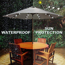Load image into Gallery viewer, Blissun 9 ft Solar Umbrella, 32 LED Lighted Patio Umbrella, Table Market Umbrella, Outdoor Umbrella for Garden, Deck, Backyard, Pool and Beach (Grey)