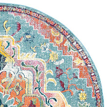 Load image into Gallery viewer, SAFAVIEH Crystal Collection CRS501J Boho Chic Oriental Medallion Distressed Non-Shedding Dining Room Entryway Foyer Living Room Bedroom Area Rug, 7' x 7' Round, Teal / Orange