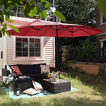 Load image into Gallery viewer, PHI VILLA 15ft Patio Umbrella Double-Sided Outdoor Market Extra Large Umbrella with Crank, Umbrella Base Included (Dark Red)