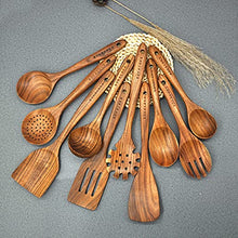 Load image into Gallery viewer, Wooden Spoons for Cooking,10 Pcs Natural Teak Wooden Kitchen Utensils Set Wooden Utensils for Cooking Wooden Cooking Utensils Wooden Spatulas for Cooking