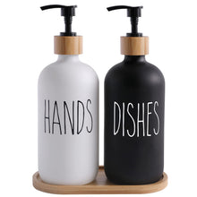 Load image into Gallery viewer, MOMEEMO Glass Soap Dispenser Set, Contains Hand Soap and Dish Soap Dispenser.Suitable for Kitchen Decor. (Black & White)