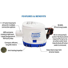 Load image into Gallery viewer, MAXZONE Automatic Submersible Boat Bilge Water Pump 12v 1100gph Auto with Float Switch