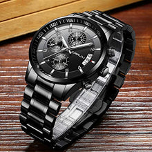 Load image into Gallery viewer, CRRJU Men's Watch Fashion Business Chronograph Quartz Wristwatches,Luxury Stainsteel Steel Band Waterproof Watch for Men Black dial