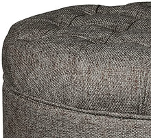 Load image into Gallery viewer, Homepop Home Decor | Large Button Tufted Woven Round Storage Ottoman | Ottoman with Storage for Living Room & Bedroom (Dark Gray)