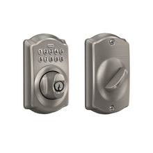 Load image into Gallery viewer, Schlage BE365 V CAM 619 Camelot Keypad Deadbolt, Electronic Keyless Entry Lock, Satin Nickel