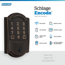 Load image into Gallery viewer, Schlage Encode Smart Wi-Fi Deadbolt with Camelot Trim in Aged Bronze