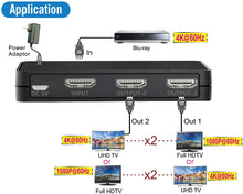 Load image into Gallery viewer, OREI 4K@60Hz 1 in 2 Out HDMI Duplicator Splitter - with Scaler 1x2 2 Ports with Full Ultra HD, HDCP 2.2, 4K at 60Hz 4: 4: 4 1080p & 3D Supports EDID Control - UHD-PRO102