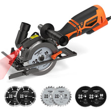 Load image into Gallery viewer, DOVAMAN Circular Saw, 5.8A 4-1/2" Circular Saw w/Laser, Metal Auxiliary Handle, 6 Saw Blades (4½", 4¾"), Cutting Depth 1-11/16" (90°), 1-3/8" (45°), Ideal for Wood, Soft Metal, Plastic, Tile - MCS01A