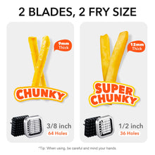 Load image into Gallery viewer, Befano French Fry Cutter, Stainless Steel Potato Cutter with 1/2 Inch and 3/8 Inch Blades, Commercial French Fries Slicer for Whole Potatoes, Carrots, Cucumbers