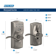 Load image into Gallery viewer, SCHLAGE FE595 CAM 626 ACC Camelot Keypad Entry with Flex-Lock and Accent Levers, Brushed Chrome