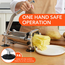 Load image into Gallery viewer, Befano French Fry Cutter, Stainless Steel Potato Cutter with 1/2 Inch and 3/8 Inch Blades, Commercial French Fries Slicer for Whole Potatoes, Carrots, Cucumbers