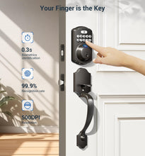 Load image into Gallery viewer, Veise Fingerprint Door Lock Set, Keyless Entry Door Lock, Front Door Handle Sets, Electronic Keypad Deadbolt with Lever Handle, 2 Keys, Auto Lock, Code Door Lock, Easy Install, Matte Black