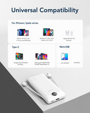 Load image into Gallery viewer, VEGER Portable Charger for iPhone Built in Cables and Wall Plug, 10000mah Slim Fast Charging USB C Power Bank, Travel Essential Battery Pack Compatible with iPhone, iPad, Samsung More Devices(White)