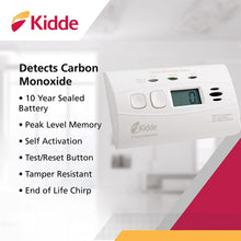 Load image into Gallery viewer, Kidde Carbon Monoxide Detector with 10-Year Battery, Digital Display, 3 LEDs, Replacement Indicator, Peak Level Memory