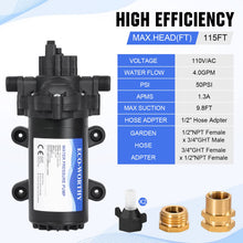 Load image into Gallery viewer, ECO-WORTHY 33-Series Industrial Water Pressure Pump 110V AC 4.0GPM 50PSI RV Fresh Water Diaphragm Pump include Garden Hose Adapters for Irrigation Marine Boat Sprinkler Faucet