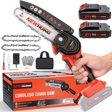 Load image into Gallery viewer, Mini Cordless Chainsaw Kit, Upgraded 6" One-Hand Handheld Electric Portable Chainsaw, 21V Rechargeable Battery Operated, for Tree Trimming and Branch Wood Cutting by New Huing