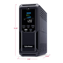 Load image into Gallery viewer, CyberPower CP1500AVRLCD3 Intelligent LCD UPS System, 1500VA/900W, 12 Outlets, 2 USB Ports, AVR, Mini Tower, Black