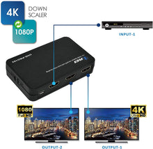 Load image into Gallery viewer, OREI 4K@60Hz 1 in 2 Out HDMI Duplicator Splitter - with Scaler 1x2 2 Ports with Full Ultra HD, HDCP 2.2, 4K at 60Hz 4: 4: 4 1080p & 3D Supports EDID Control - UHD-PRO102