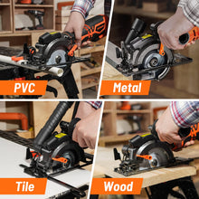 Load image into Gallery viewer, DOVAMAN Circular Saw, 5.8A 4-1/2" Circular Saw w/Laser, Metal Auxiliary Handle, 6 Saw Blades (4½", 4¾"), Cutting Depth 1-11/16" (90°), 1-3/8" (45°), Ideal for Wood, Soft Metal, Plastic, Tile - MCS01A